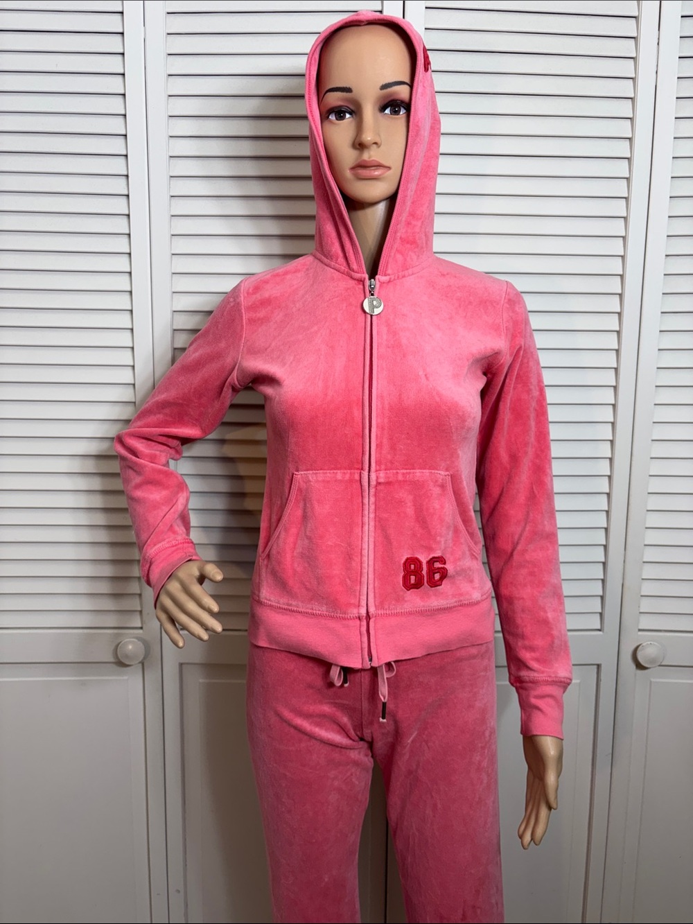 Y2K PINK Victoria's Secret Velour Zip Hoodie & Joggers Set Small - Picture 2 of 12